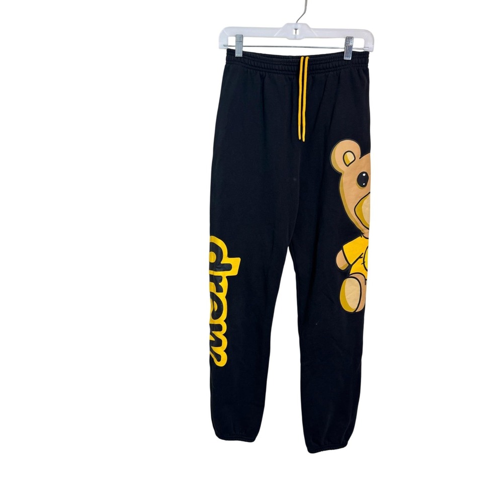 Drew House Pants Mens XS Black Yellow‎ Teddy Bear Sweatpants Streetwear Graphic